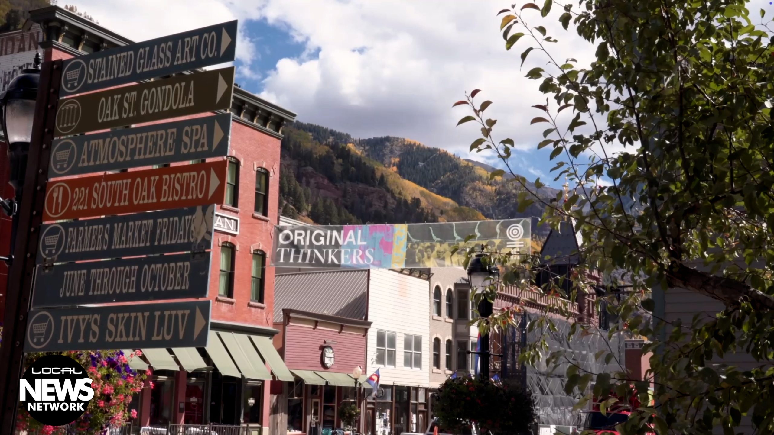 Original Thinkers festival banner in Telluride